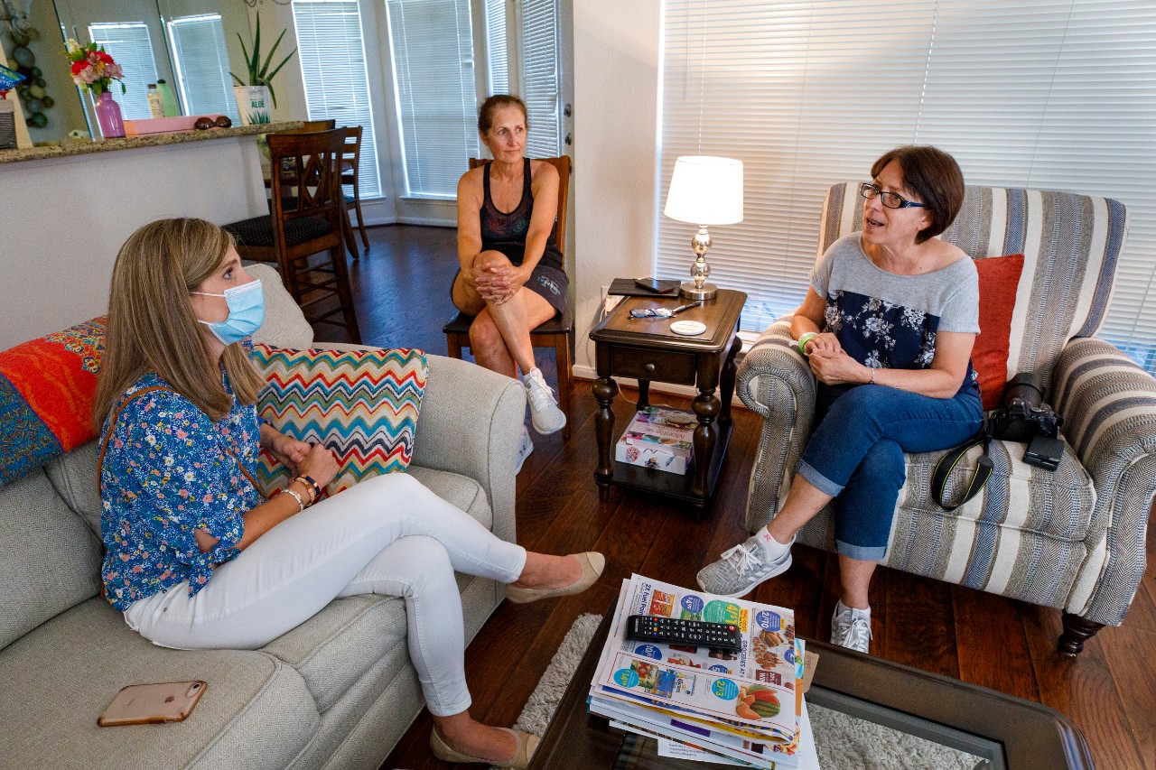 Jane Nodskov (story subject) Left Cheryl Boast Breast Cancer Right  and her cousin Ruth Ann Matoto Center 