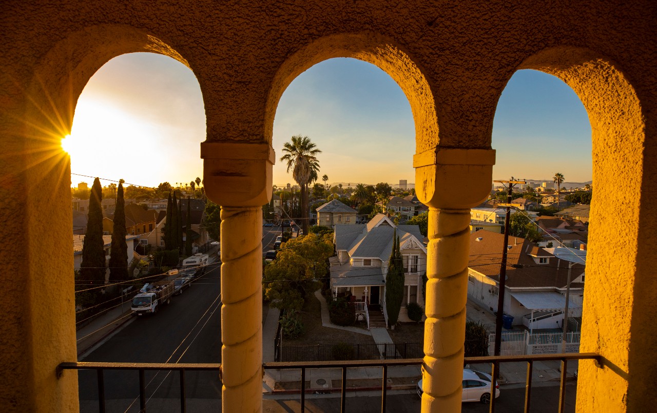 sunset neighborhood view from deck