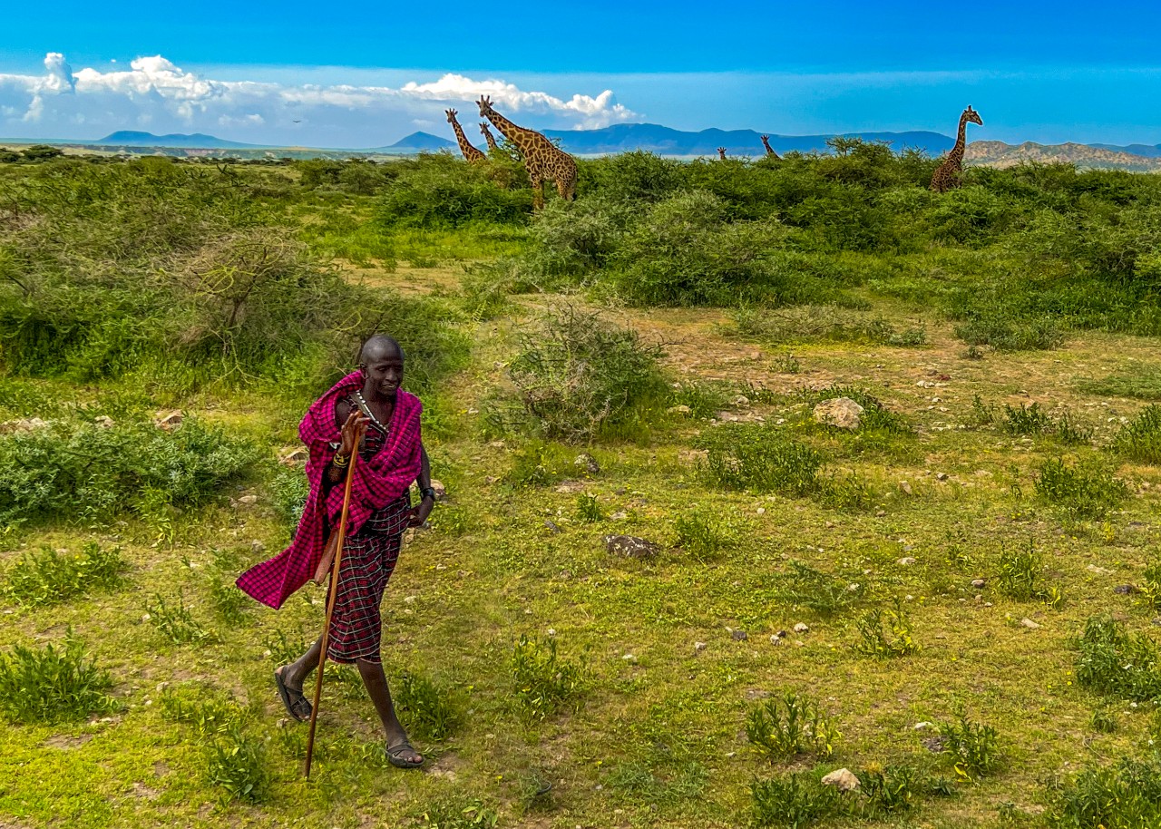 Maasai in traditional dress near the Serengeti National Park 